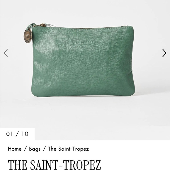 Green Leather Clutch, Wanderers Travel Co, EUC, like new. - Picture 5 of 11